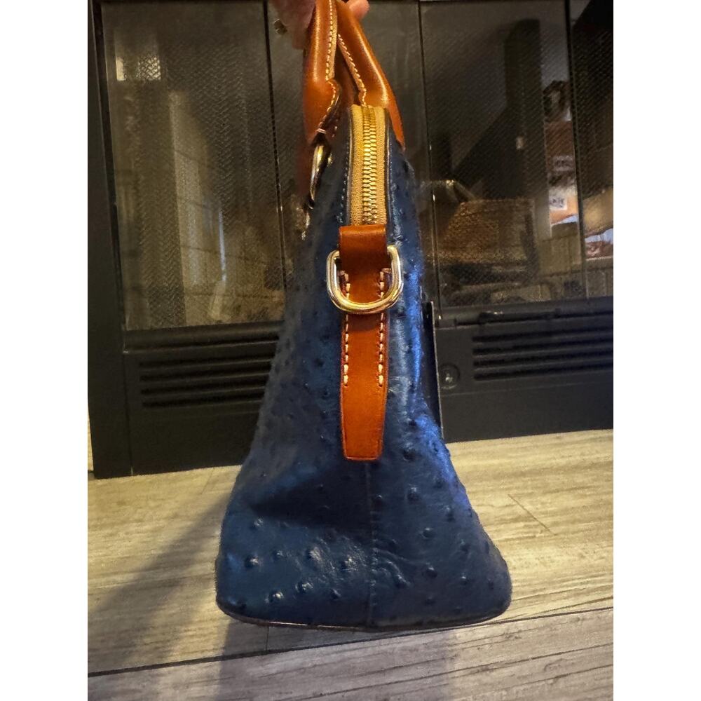 Two piece set- Dooney & Bourke Embossed Ostrich leather Satchel wallet teal blue - Picture 6 of 16